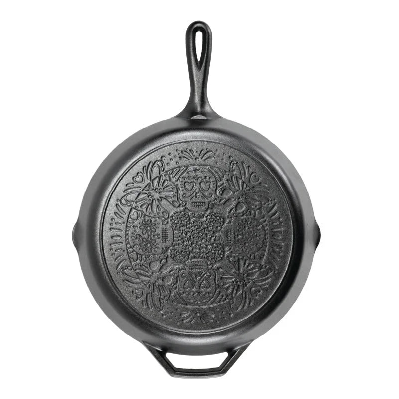 12 Inch Seasoned Cast Iron Butterfly Sugar Skull Skillet